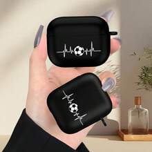 1pc Jumping Football Print Case,Compatible With AirPods 1/2, AirPods 3, AirPods Pro, AirPods Pro2, And AirPods 4,AirPods Pro3 National Day Midsummer Festival Gift - Black - View 4