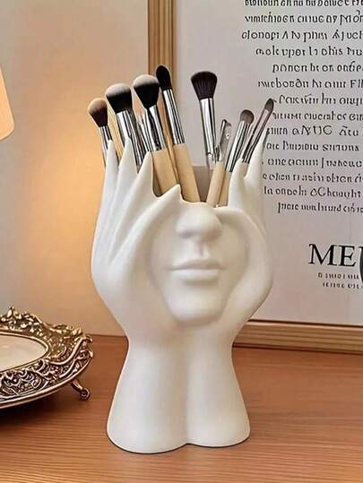 1pc Multi-Function Desk Organizer - Aesthetic Art Sculpture Design With Anti-Slip Base, 3-In-1 Storage For Pens/Makeup Brushes/Jewelry + Mini Flower Vase (Fresh/Dried Blooms), Winter Home Office/Dorm Essential, Christmas Stocking Stuffer 2025 & Holiday Gift For Decor Lovers