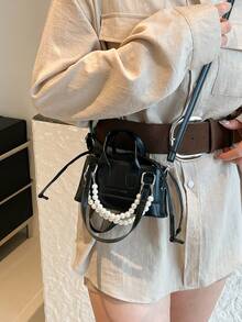 Mini Crocodile Embossed Handbag & Crossbody Bag - Black - View 4