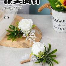 5pcs White Rose Corsage, Elegant European Style White Rose Corsage For Wedding And Party Decoration, Romantic Artificial White Rose, Elegant Wedding Supplies, Unique Party Decoration And Accessories, Suitable For Bride, Bridesmaid, Gentleman, Groom, White Rose Wedding Flower Accessories, Ball Gown Decor