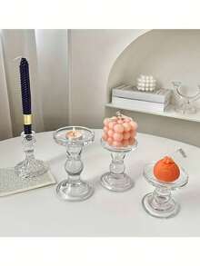 1 Peça/1 Conjunto Suporte de Vela de Vidro, Suporte de Vela Transparente, Castiçal Decorativo, Castiçal de Cristal com Base Redonda, para Suprimentos Casuais Diários de Festa, Velas Brancas, Simples, Elegante, Atmosférico, Velas Românticas para Casamento e Mesa, Pode ser Usado em Festa de Aniversário, Cafeteria, Sala de Estar, Sala de Jantar, Quarto, Banheiro, Escritório