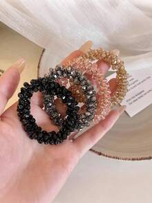 4/2/1 Pcs Set Crystal Rhinestone Hair Scrunchies, Shiny Elastic Hair Ties For Women/Girls, Suitable For Daily Wear, Office, Party, Date, Wedding, Low Allergy Non-Slip Hair Accessories Gift Box, Elegant Rhinestone Hair Scrunchies, Suitable For All Seasons (Spring, Summer, Autumn, Winter) Head Accessories - Multicolor - View 3