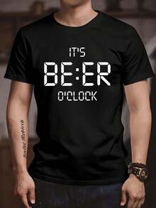 Beer Oclock Drinking Graphic Tee , Men's 220gsm New Summer Casual Crew Neck Pure Cotton Short-Sleeved T-Shirt(1 PC) - Black - View 1