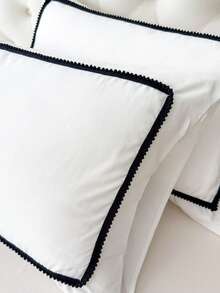 1pc 100% Polyester Pillowcase, Bohemian Style With Pom Pom Lace Trim, Without Pillow Insert, Decorative Bedding Accessory - White - View 7