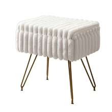 Faux Fur Vanity Stool With Storage Vanity Chair With 4 Metal Legs For Makeup Room