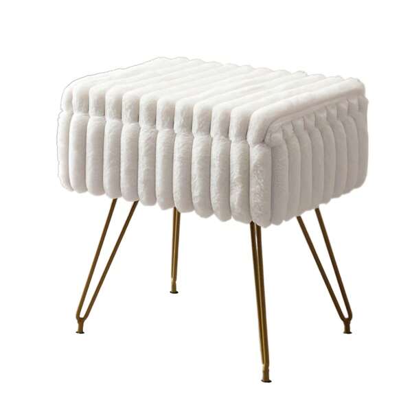 Faux Fur Vanity Stool With Storage Vanity Chair With 4 Metal Legs For Makeup Room