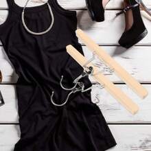 3 Pack Solid Wood Skirt Hangers Wood Pant Hangers Wooden Hanging Clips Skirt Pant Rack