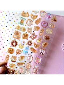 Cute Brown Bear 3D Stickers - Self-Adhesive Glossy Plastic Decals With Crystal Accents, Various Fantastical Designs, Suitable For DIY Crafts, Phone Cases, Laptops And Tablets