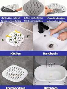 1pc Hair Drain Catcher, Square Drain Cover For Shower, Silicone Hair Stopper With Suction Cup, Sink Anti-Clog Filters, Tub Shower Floor Drain Plugs, Silicone Kitchen Deodorizer Plugs,Bathroom Tools Commercial Cleaning Services/Shops