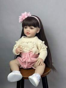 逼真55厘米重生娃娃22英寸全身柔软硅胶可水洗仿真娃娃过家家玩具新年礼物 - 米色 - 查看 4