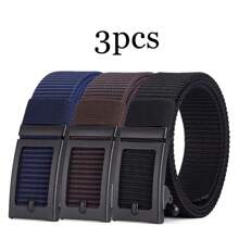 3 piezas Cinturón de lona con hebilla automática de moda para hombres, cinturón minimalista multiusos para aventuras al aire libre, regalo para padre/novio, accesorios de otoño-invierno, adecuado para adolescentes, jóvenes, hombres, uso casual, al aire libre, atlético, vacaciones, regalos de graduación, cumpleaños, uso diario, Halloween, casual, negocios, calle, bohemio, occidental, al aire libre, regalo para hombres, esposo, novio, padre, papá, Navidad