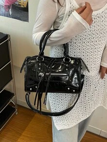 1个女士摩托车造型枕形包，时尚便携粉色单肩斜挎包，2025新款上市，除臭说明：放置于通风处1-3天以散去材质气味。 - 黑色 - 查看 6