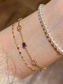 1pc Luxury Niche Fashion Rhinestone Heart-Shaped Women's Bracelet, Party Gift, Gift For Friends - Multicolor - View 2