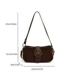 Women Retro Solid Color Dual Strap Suede Shoulder Crossbody Saddle Bag, Autumn And Winter Hot Women Bag, Suede Purse, Newest Fashionable Suede Bag For Women - 咖啡棕 - 查看 10