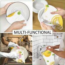 2/4 Paños de cocina con estampado de limón, paños de microfibra súper absorbentes y modernos, paños de té para cocinar y hornear, trapos de limpieza, toallas de mano, muy suaves y absorbentes, decoración de cocina, regalos para vecinos, madres, cumpleaños, inauguración de la casa para amigos, artículos esenciales de cocina, necesidades diarias
