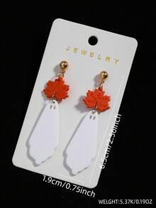 1 对万圣节软粘土亚克力枫叶和幽灵设计耳环，喷漆饰面，简约可爱个性化耳环，节日礼物，派对耳环（随机卡） - 彩色 - 查看 3