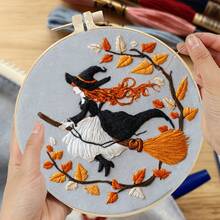 1 Set New Halloween Witch, Ghost, Mushroom, Pumpkin Pattern DIY Embroidery Kit, Includes Needle, Thread, Embroidery Hoop, English Instructions, Suitable For Beginners - Multicolor - View 10
