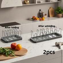 1pc Multi-Color Kitchen Storage Organizer Rack, Expandable Dish Rack, Pot Holder, Drainer Rack, Pot Pan Lid Organizer, Ultimate Kitchen Organizer, Multifunctional Kitchen Counter Shelf, Home Living Storage Rack, Kitchen Utensil Organizer