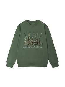 Áo nỉ cổ tròn in chữ hình cây thông Noel mùa thu dành cho nữ, áo rộng rãi, đa chức năng, phong cách lễ hội, thích hợp mặc hàng ngày, quần áo mùa thu dành cho nữ, quần áo Giáng sinh, thời trang thu đông. - Xanh nhạt - Xem 4