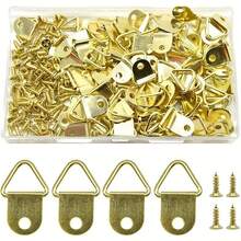 200pcs (100pcs Hooks + 100pcs Screws) Metal Triangle Picture Frame Hanging Hooks With Screws, Photo Frame Hangers, For Frames, Art Display Wall Mounting Hardware Accessories - Multicolor - View 2