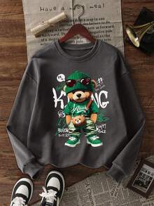 1pc Tween Boy New York Graphic Print Crew Neck Sweatshirt, Warm Pullover For Autumn/Winter, Young Student Casual Long Sleeve Top, Suitable For Sports, Leisure, Daily Wear, Versatile, College, Streetwear - Dark Grey - View 2