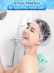 50/100/200 piezas Gorros de ducha de plástico transparente y grueso, de alta calidad, adecuados para mujeres, hoteles, viajes, cuidado profundo del cabello, accesorios de limpieza del cabello