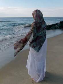 1件装女士波西米亚风水彩花卉印花头巾，秋冬街头风男女通用围巾，适合日常穿着。