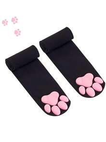 1/2 Pair Cat Paw Thigh High Socks 3D Toe Bean Stockings Cosplay Socks For Women Performance Party Wear - màu đen - Xem 11