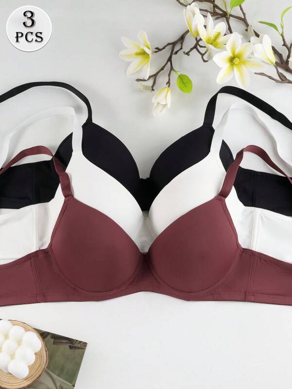 3pcs Women's Thin Seamless Smooth Adjustable Underwire Supportive Comfortable Casual Bras