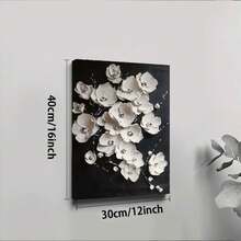 1pc 30x40cm(12x16inch) BlackanWhiteAbstractBloomingFlowerPainting,BlackanWhiteAcrylicPaintingonCanvas,FloralHeavyTetureArt,LivingRoomDecor Framed