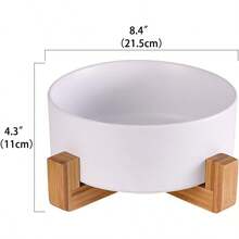 Ceramic Dog Bowls With Wood Stand Dog Water Bowls And Food Dish Heavy Weighted Or No Tip Over Dog Comfort Food Bowls Stoneware Pet Bowl Extra High Capacity 8.4 Diameter For Large Dogs