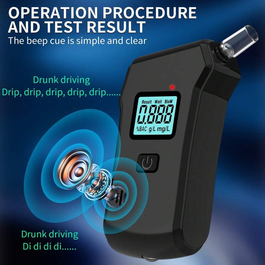 Professional High-Precision Portable Breathalyzer With LCD Digital Display, Black ABS Material, Suitable For Home Use, Home Alcohol Detector | Digital Display Device | Durable Plastic Shell, Alcohol Tester - Black - View 1