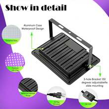 1/2 Pack 100W Black Light, LED Blacklight Flood Light With Plug And Switch, IP66 Waterproof, Black Lights For Glow Neon Party, Halloween, Birthday Party, Body Painting, Fluorescent Tapestry - US B Type Plug(110-127V) - View 8