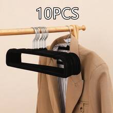 10/20pcs Short Flocked Plastic Pant Hangers, Sturdy & Durable, Space-Saving, Non-Bulging Shoulders, Non-Slip Design, Curved Shoulders With Grooves To Hang Bra Straps, Underwear, Suitable For Home, Dorm And Retail Clothing Store Display