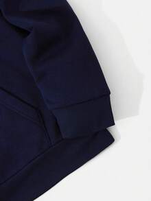 Men's Dropped Shoulder Koi Fish Pattern Casual Versatile Hoodie With Pocket, Fall, Long Sleeve Top - Navy Blue - View 6