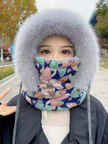 New Winter Windproof Cycling Thermal Equipment Thick Fleece Ear Protection Trapper Hat & Neck Warmer, Polyester Fiber