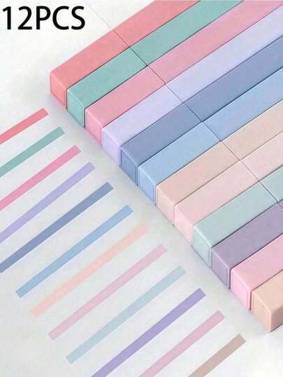 12 Square Highlighters, Rich In Color, Smooth Writing, Soft Nib, Fade-Resistant, Quick-Drying, Suitable For Diaries, Notes, Etc., Making Them An Ideal Choice For School Stationery. Utilizing Various Manufacturing Processes, Perfect For Back-To-School Season; Colors And Styles Are Randomized.