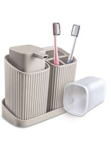 Duo Bathroom Kit - Liquid Soap Holder - Toothbrush Holder - Tray - Gris - Ver 2