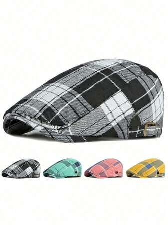 1pc Unisex Retro Ivy Grid Beret Cap, Taxi Driver Hat, Casual Outdoor Gift, Breathable Thin Beret Hat For Men And Women, Spring/Summer