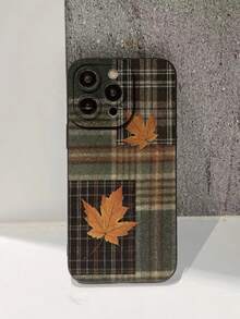 Autumn 1pc Maple Leaf Perforated Straight Edge Thickened Anti-Drop Painted Phone Case, Compatible With IPhone 16/11/16pro/16plus/16promax/16e/15Promax/13/14/12/XS/XR/7G/8P, Compatible With Samsung Galaxy 11/12Pro/12/12X/13Pro/14Pro/15Pro/, Compatible With Redmi 10/9/Note9/12c/Note11pro/Note8Pro