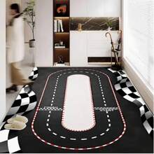 1pc Black & White Checkered Flag Pattern Rug With Racing Track Design, Doormat, Decorative Carpet, Living Room Carpet, Rug, Living Room Area Rug, Area Small Rug, Mat, Home Decor, Large Living Room Carpet, Living Room Home Decor, Room Decor, Washable Carpet Christmas Decor Kitchen Rug