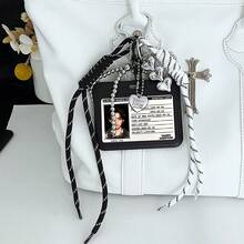 1 peça porta-cartão de identificação preto minimalista, protetor de cartão de foto para fãs de Kpop SVT, serve para mini fotos de 3 a 3,5 polegadas, chaveiro, pingente de bolsa, identidade de estudante, cartão de campus, cartão de refeição, armazenamento de cartão de acesso