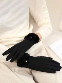 新款保暖手套女秋冬毛绒加厚户外骑行防风手套触屏纯色休闲聚酯纤维（涤纶）不带帽运动秋冬