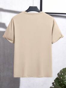 Manfinity Homme Camiseta casual de ajuste entallado con cuello redondo y manga corta con estampado de letra para hombre - Albaricoque - Ver 2