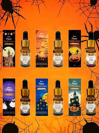 Halloween Essential Oil Gift - 10ml Scented Oil Bottle For Diffusers, Humidifiers & Aroma Stones | 6 Spooky Scents: Pumpkin Pie Chocolate, Caramel Apple, Spiced Cider, Caramel Popcorn, Phantom Spice, Witch's Brew | Perfect For Office, Bedroom, Bath & Holiday Gifting