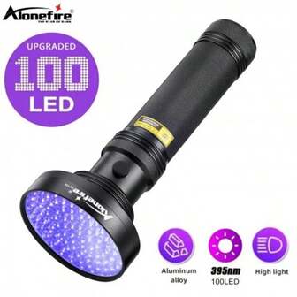 Alonefire New 100LED 395-405nm UV Flashlight - High-Power Ultraviolet Torch For Curing, Pet Stain Detection, Scorpion Hunting & Fluorescent Ink Identification