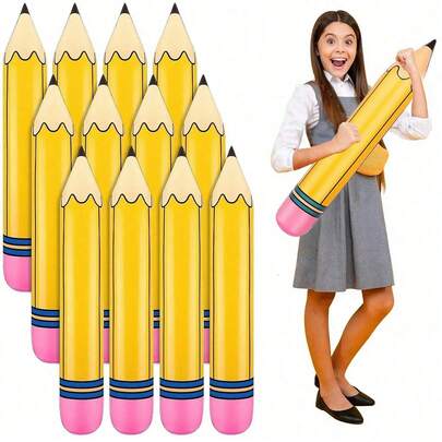 6pcs Of 15.5-Inch Giant Inflatable Pencils, Oversized Prop Decorations, Back To School Hanging Pencil Decorations, Birthday Party Gifts, Pool Party Props, Halloween/Christmas Gifts/Props