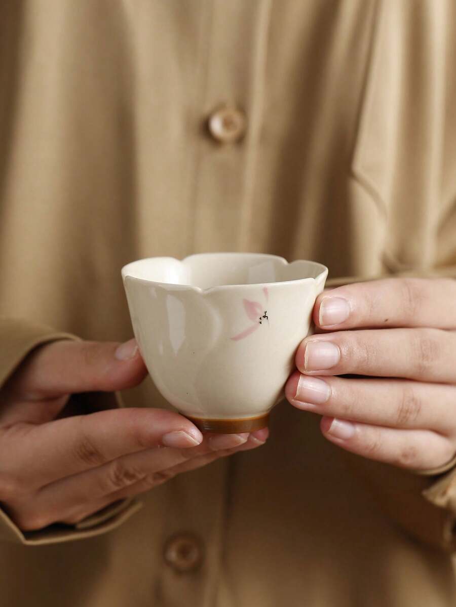1/2/6 piezas Tazas de té de cerámica con patrón de orquídea, tazas de té Gongfu con borde floral pintado a mano, tazas para cata de té, adecuadas para reuniones, té de la tarde, recibir invitados, regalo - Multicolor - Ver 1