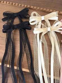 2个优雅蕾丝蝴蝶结发夹，女士高端发饰，时尚发夹带蝴蝶结尾，发爪 - 黑色 - 查看 3