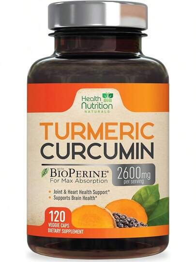 Turmeric Curcumin Supplement 2600mg - 95% Curcuminoids With Organic Turmeric & BioPerine Black Pepper Best Absorption, Nature's Vegan Joint Support, Non-GMO Tumeric, Bottled In USA - 180 Capsules